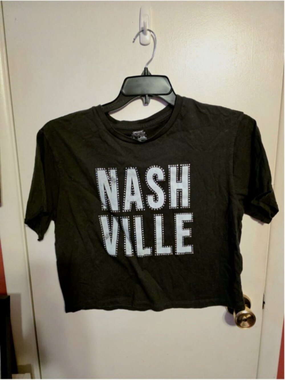 Organic Collective Nashville Shirt Women's Large Gray Crop Top Distressed Bling
